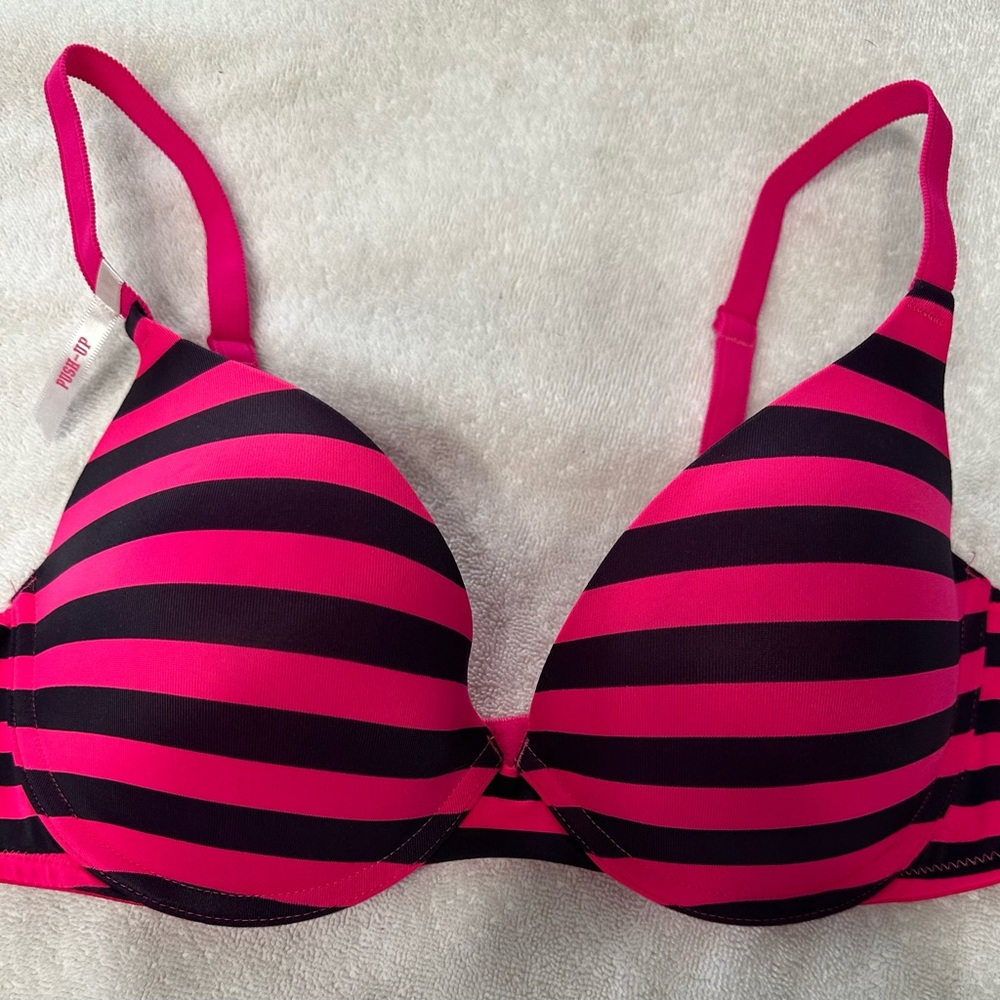PINK Victoria's Secret Hot Pink and Black Striped Bra